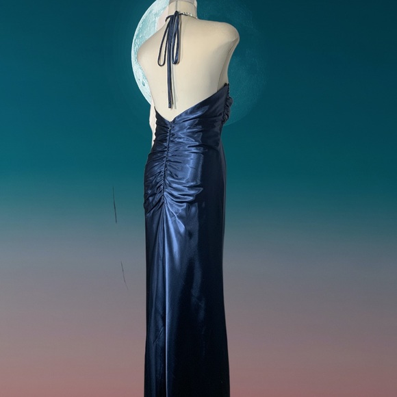 Gorgeous Designer Dark Blue Strapless Rhinestone Gown Maxi Dress Size XL Grande - Picture 11 of 17